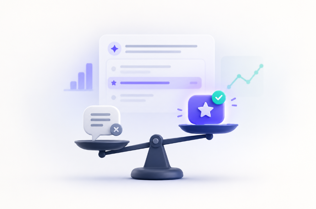 Minimal illustration showing the progression from an AI brand mention to a strong recommendation.